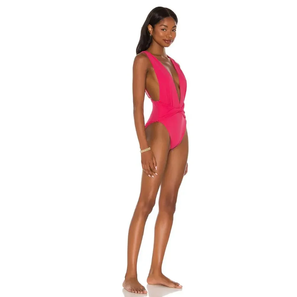Agua Bendita Swimsuit Large Luau Ellis One Piece Pink Twist Front Beach Pool